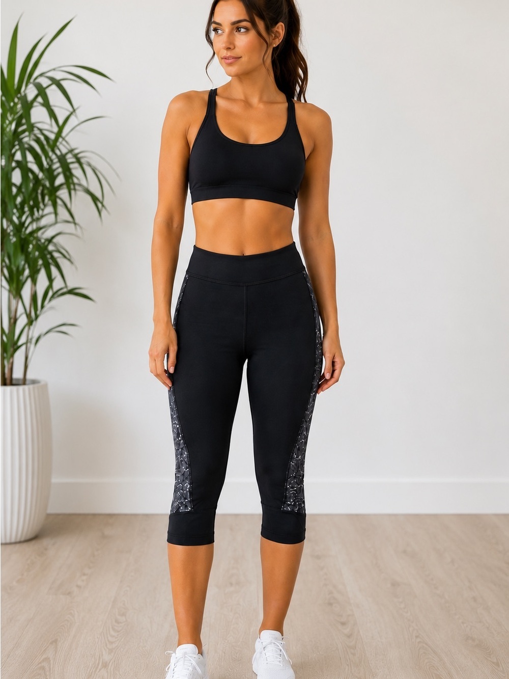 Adidas Black Capri Climate control Leggings with Side Panel Detail size S